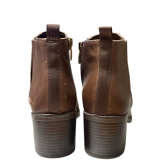Franco Sarto Brown Leather Ankle Boots Size 7 With Block Heel & Side Zippers - Picture 7 of 12
